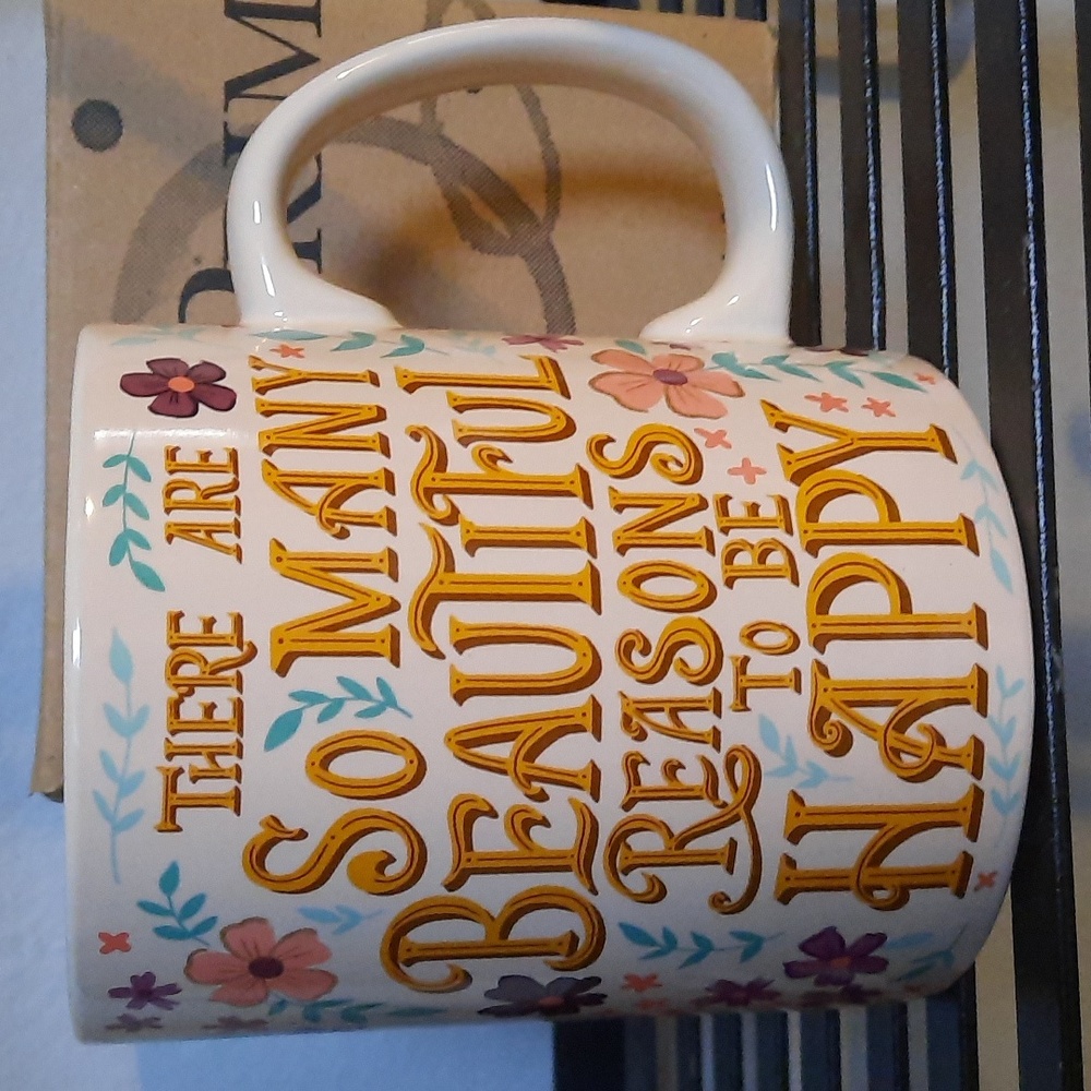 Coffee Mug Cup Tea Ceramic 20oz Beautiful Reasons To Be Happy NIB